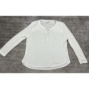 Cato Sweater Womens XL Ivory Floral Shoulders Long Sleeve Henley Casual‎